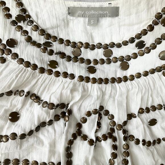 NY Collection Women’s Sleeveless Halter Beaded Summer Blouse size S, White - Picture 4 of 7